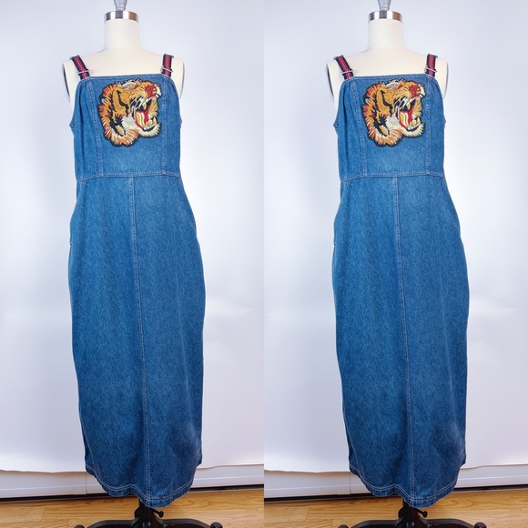 New York & Company Guc*i Style Jean Overall Skirt Size 12 - Picture 2 of 6